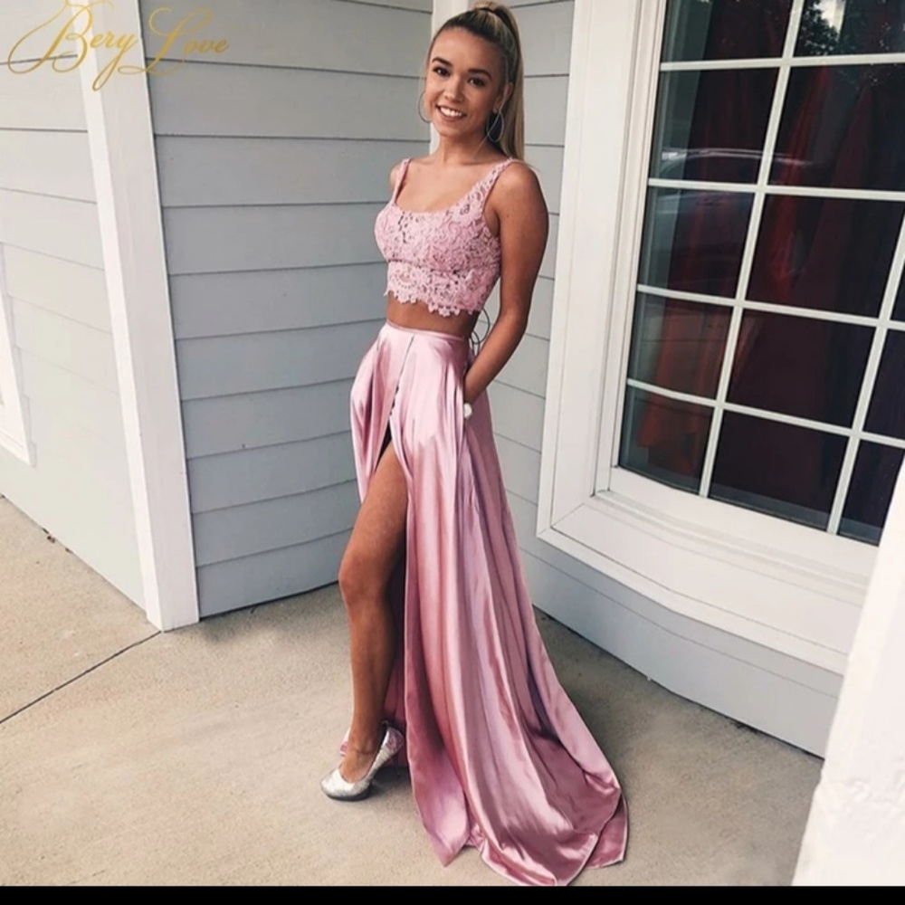 Sexy Pink Two Piece Prom Dress 2019